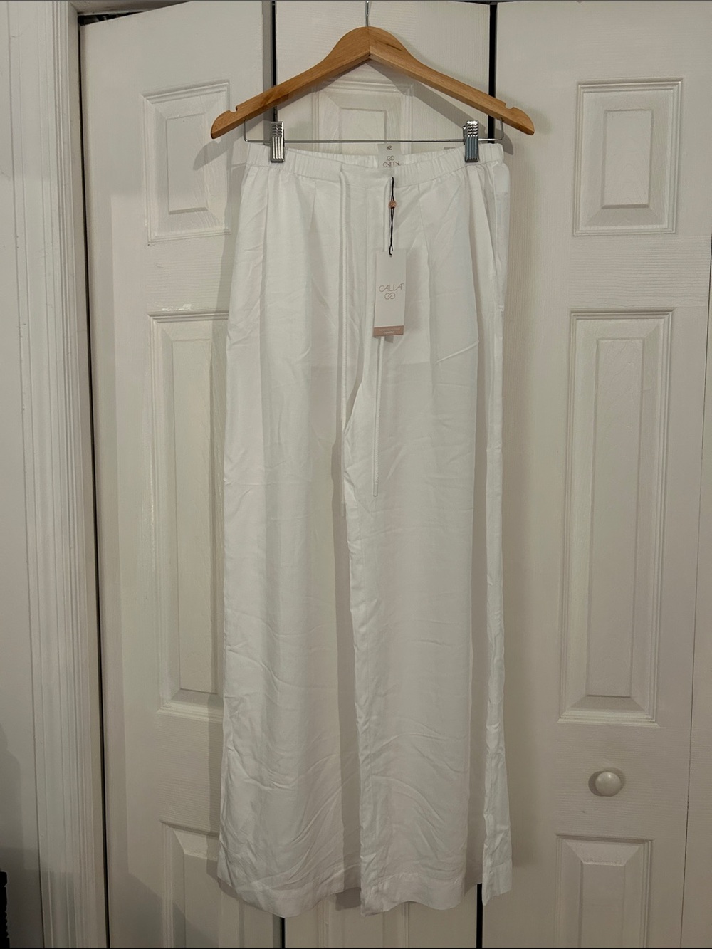 NWT Calia Pleated Pure White Wide-Leg Drawstring Beach Trouser coverup XS